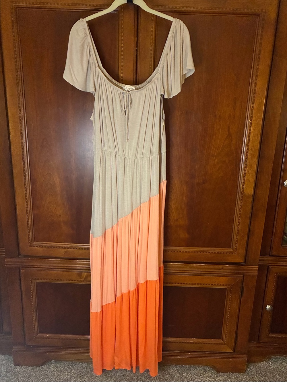 Cloth & Portrait XL Colorblock Maxi Dress Gray Coral Orange Boho